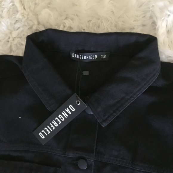 Dangerfield embroidered black denim jacket   size 18 AU New - Picture 5 of 5